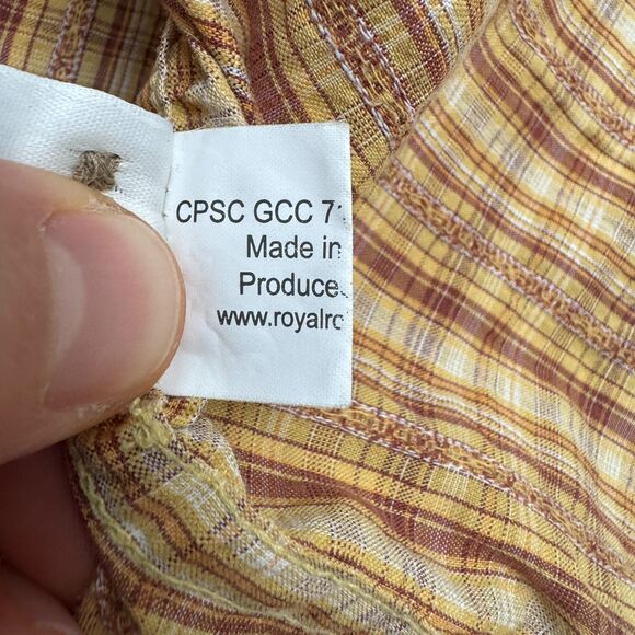 Royal Robbins Seersucker Organic Cotton Button Down Shirt Men Large Yellow Plaid - Picture 7 of 14